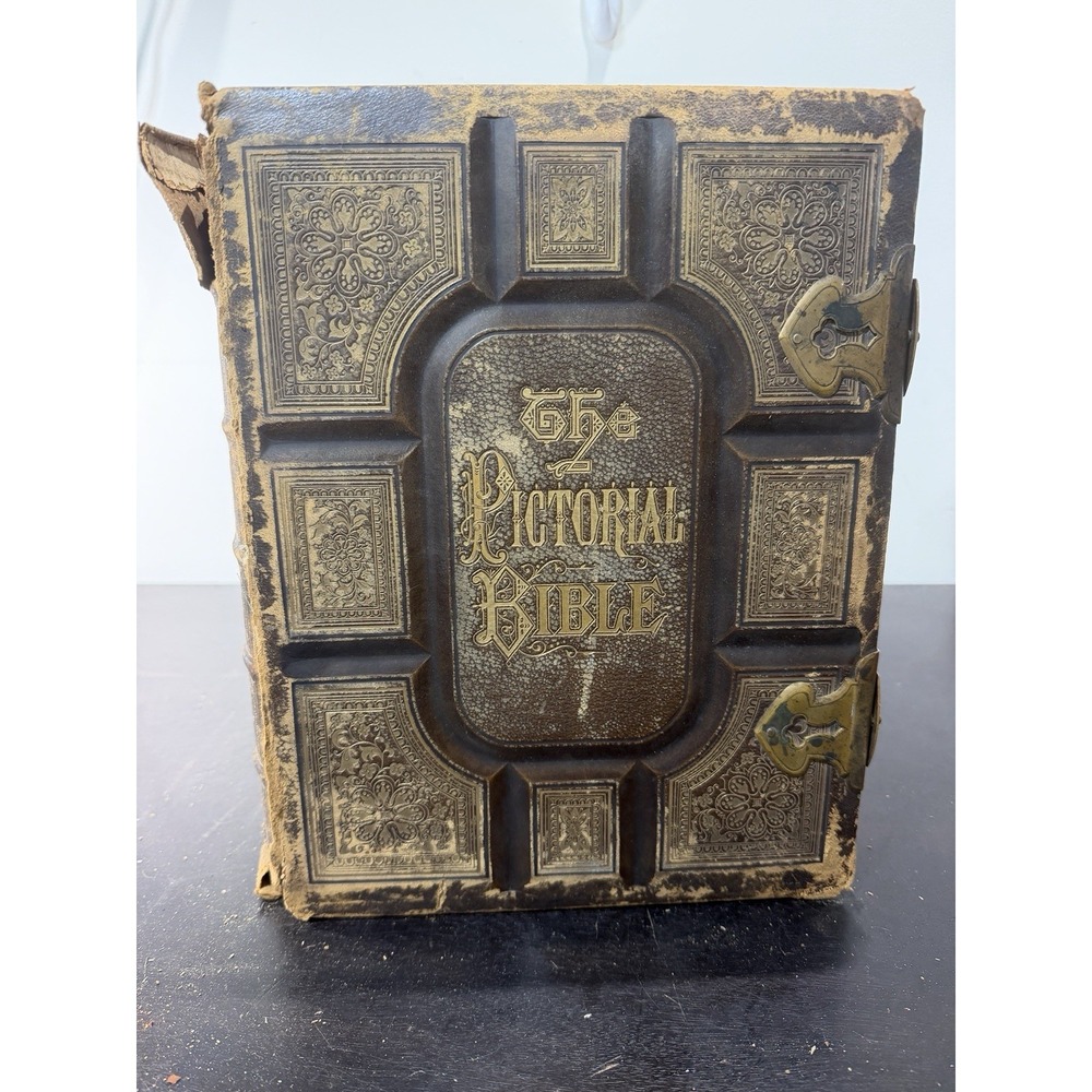 Antique 1873 HOLY BIBLE Holman's Edition FAMILY BIBLE Pictorial brass Clasps